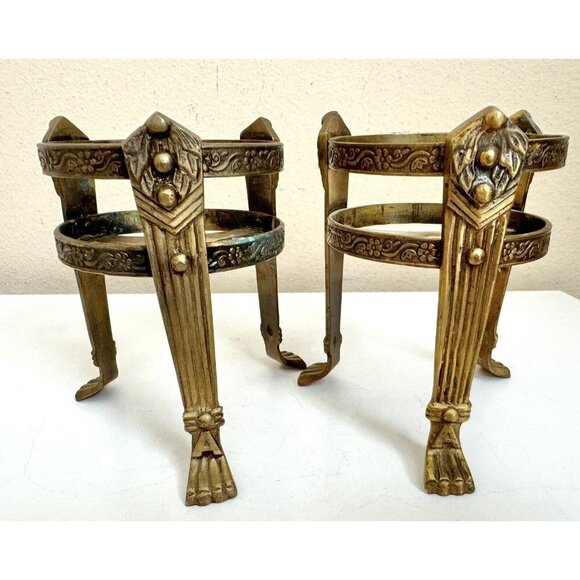 2 Vintage Stand Display Brass Footed Holder Vase Plant Pot Orb Bowl Small Decor - Picture 6 of 9